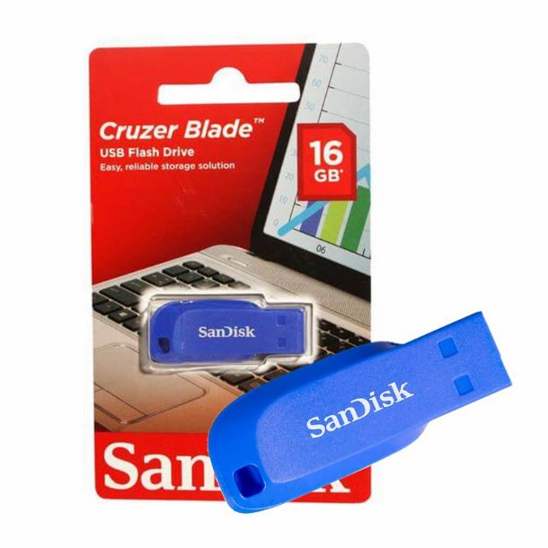 FLASH MEMORY SANDISK 16GB CRUZER BLADE USB AZUL